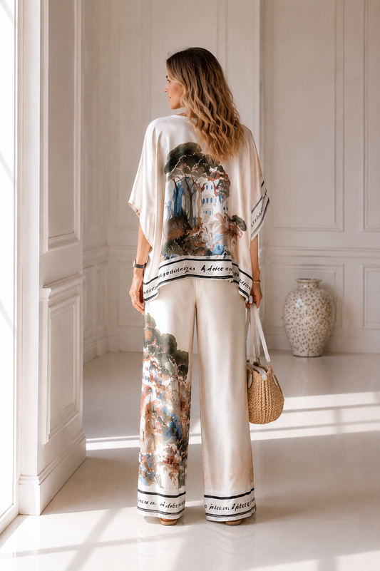 Kostiumėlis Italija su kimono palaidine smėlio spalva