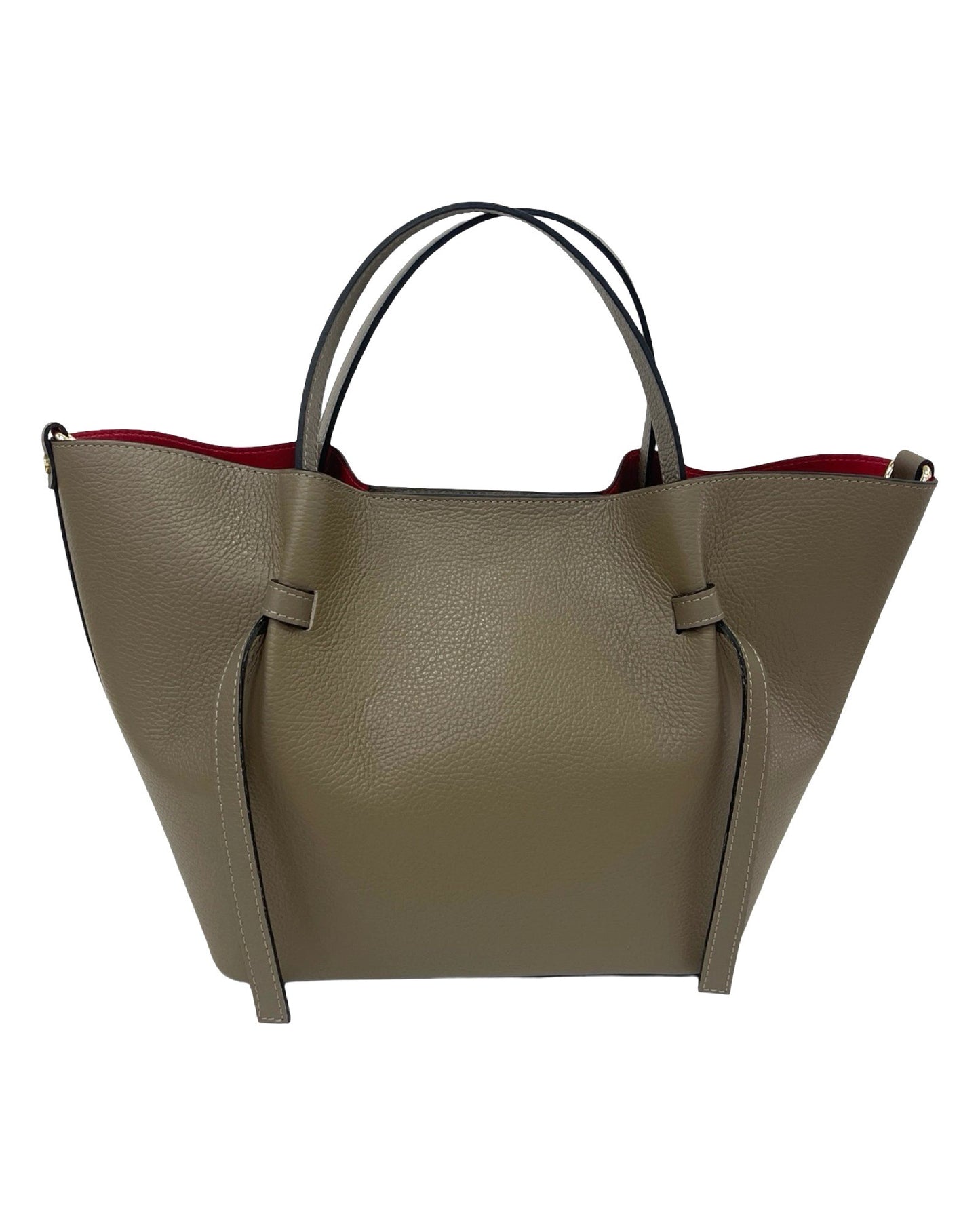 Odinė rankinė su raudonu pamušalu